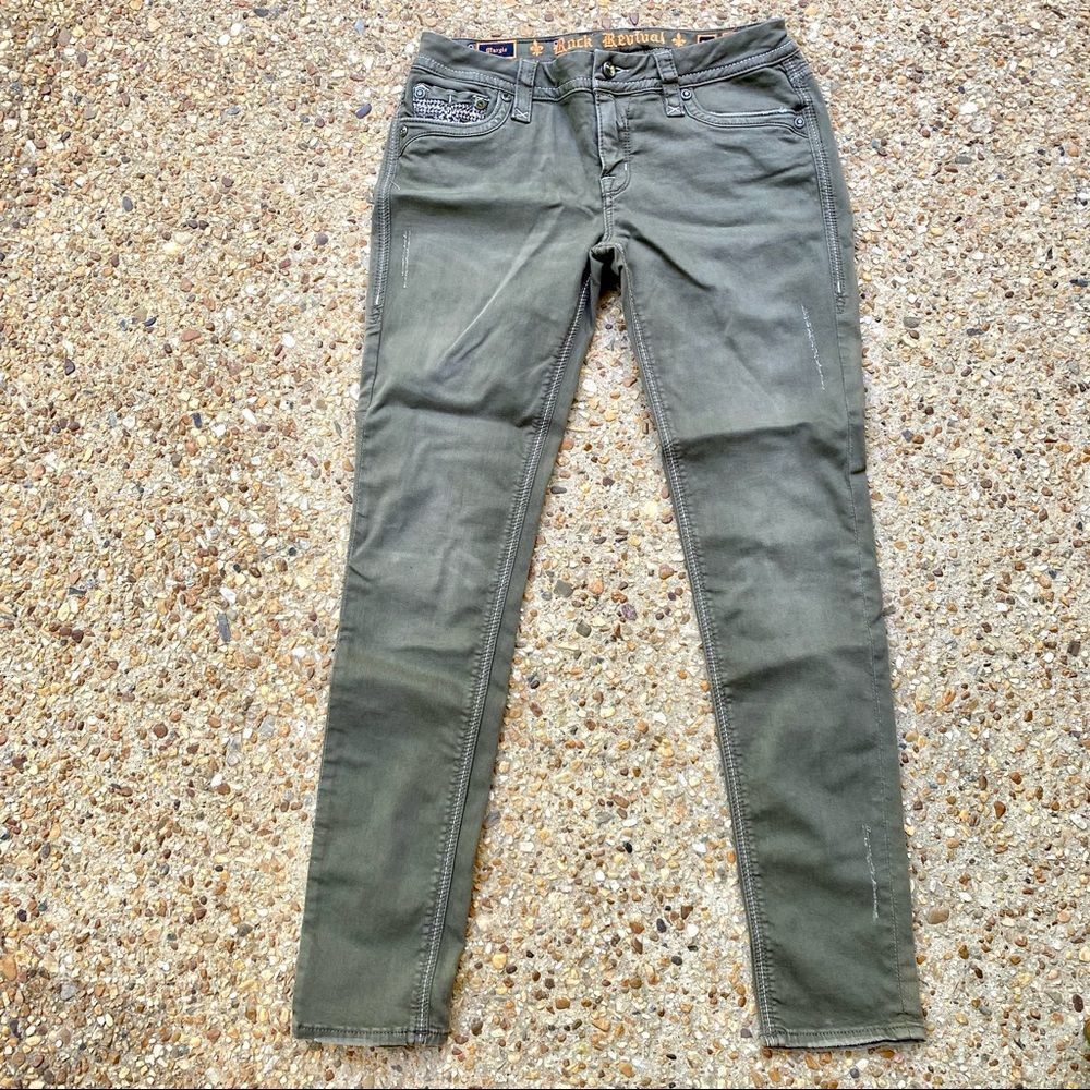 Rock Revival Skinny Margie Olive Green Jeans Size 30